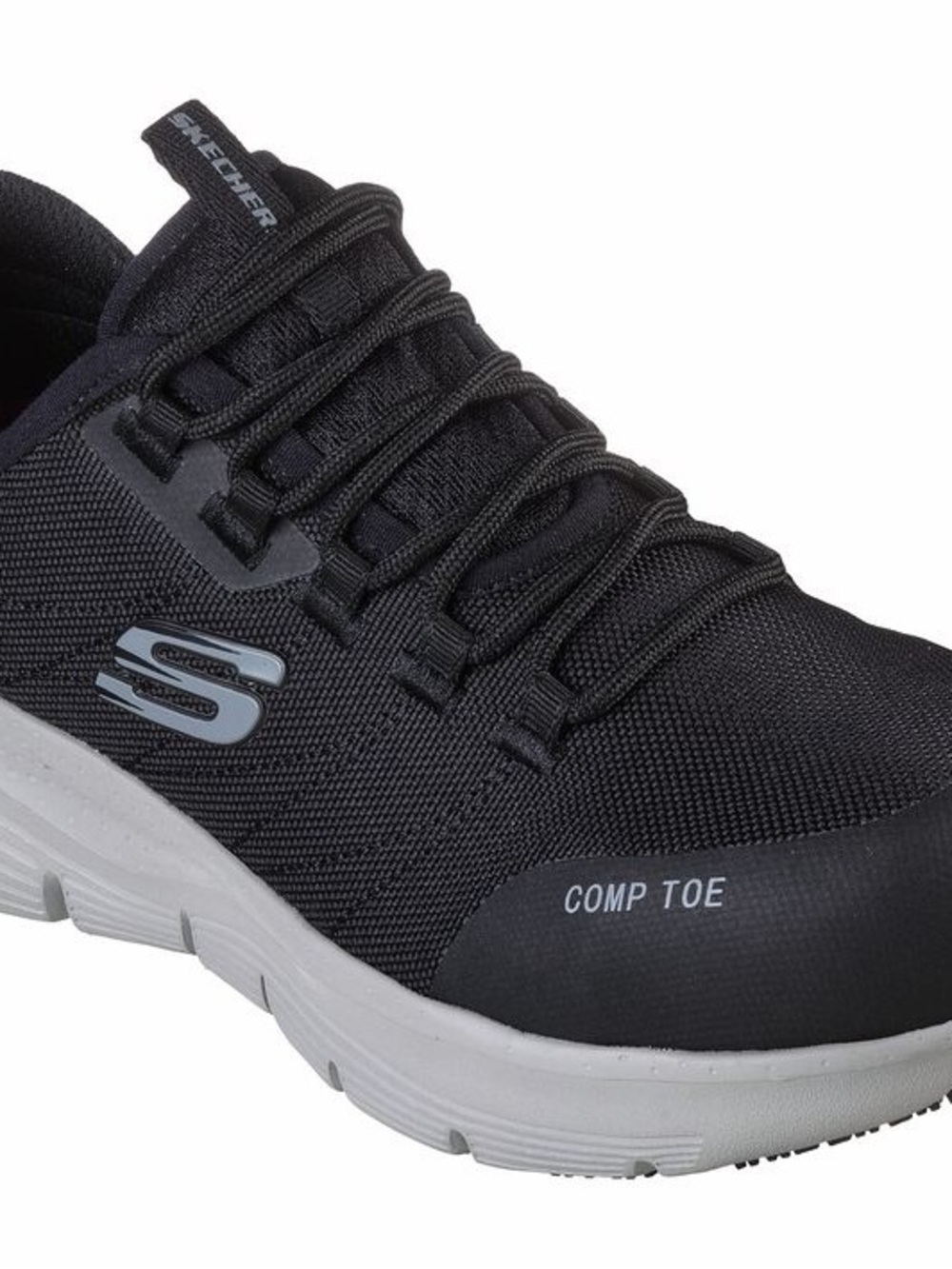 Skechers Black Knit Slip-On Work Shoe with Light Gray Sole, Women’s 9.5 New